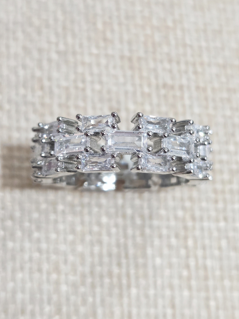 Silver Crystal Baguette Band Ring - Women Jewelry~ Size 8